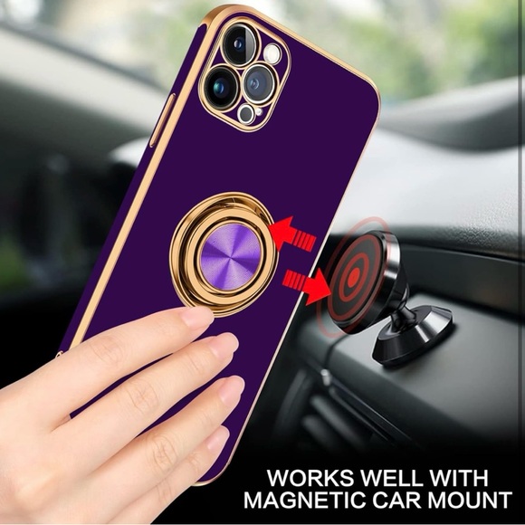 iPhone 13 Pro Phone Case 6.1 inch with 360° Ring Kickstand Magnetic, Deep Purple - Picture 6 of 9